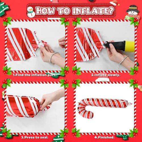 Vista 5 de Guirnalda de globos de Navidad, kit de arco de globos de Navidad rojos y blancos con globos de piruleta de bastón de caramelo de aluminio y globo