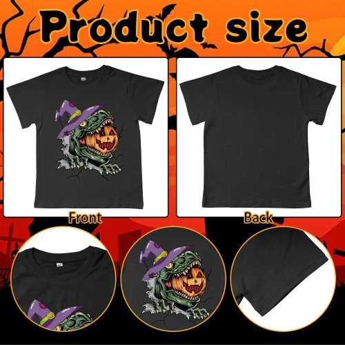 Vista 2 de Habbiful Camiseta de Halloween para niños, diseño de calabaza espeluznante negra aterradora, para niños y niñas, camiseta divertida y bonita