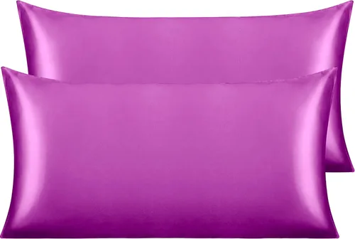 Vista 121 de NTBAY Paquete de 2 fundas de almohada estándar de satén para cabello y piel, lujosas y sedosas fundas de almohada con cierre de sobre, 20 x 26