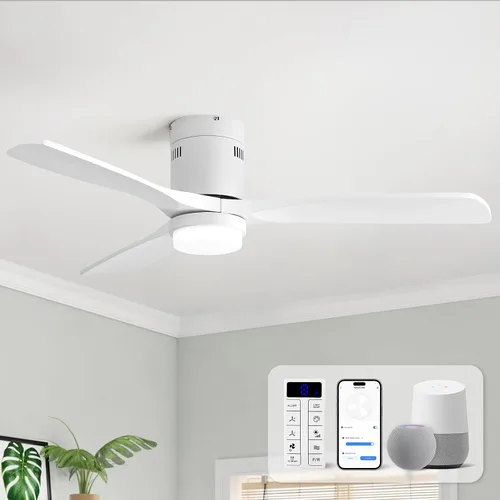 Vista 20 de Sofucor Ventiladores de techo inteligentes de 52 pulgadas con luces - montaje al ras de perfil bajo, modernos ventiladores de techo de madera maciza