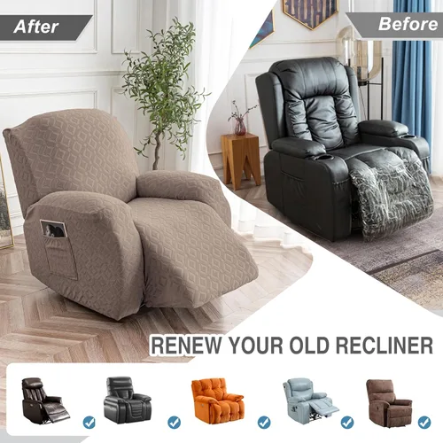Vista 200 de Gennia Funda Impermeable para Silla Reclinable, Fundas Elásticas para Sofá Reclinable con Bolsillos, Fundas Lavables para Silla Reclinable Lazy Boy