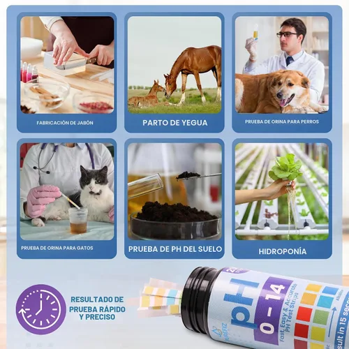 Vista 4 de Tiras de prueba de pH 0-14 200 tiras universales para pruebas de pH rápidas y precisas Papel de tornasol para agua, piscinas, kombucha