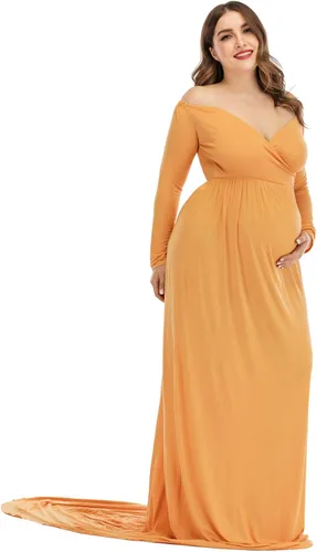 Vista 3 de ZIUMUDY Vestido largo de maternidad con hombros descubiertos, vestido de fotografía para baby shower