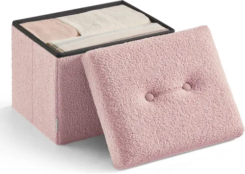 Vista 10 de SONGMICS Otomana pequeña plegable de almacenamiento, taburete reposapiés, 12.2 x 16.1 x 12.2 pulgadas, otomana con almacenamiento, carga de hasta