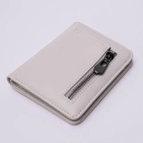Vista 4 de Alldaily Cartera pequeña y compacta con bolsillo plegable para mujer, con bloqueo RFID, con ventana de identificación, Blanco