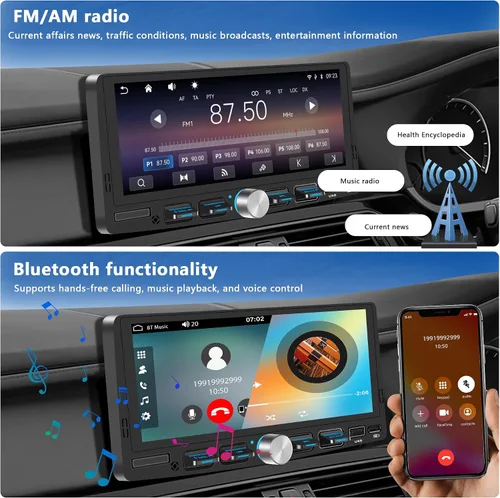 Vista 6 de Radio de pantalla táctil de un solo DIN con Apple CarPlay inalámbrico y Android Auto, estéreo de coche IPS de 6.9 pulgadas con Bluetooth, Mirror