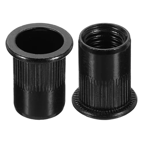 Vista 7 de uxcell Tuercas de remache M4 de acero al carbono chapadas en zinc moleteado cabeza plana roscada tuerca de inserción negra 20 piezas
