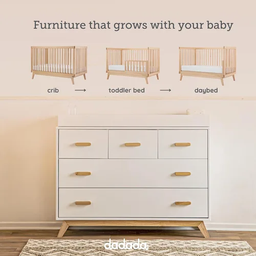 Vista 4 de dadada Soho - Juego de muebles para el cuarto del bebé, cuna y aparador combinado. Soho - Cuna convertible 3 en 1 y cómoda de guardería con 5 Blanco
