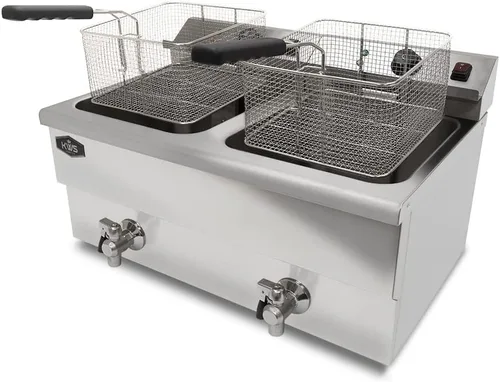 Vista 2 de KWS DY-12 Freidora eléctrica comercial de 3500 W de acero inoxidable 11.4L con sistema de válvula de drenaje de grifo para usuarios comerciales