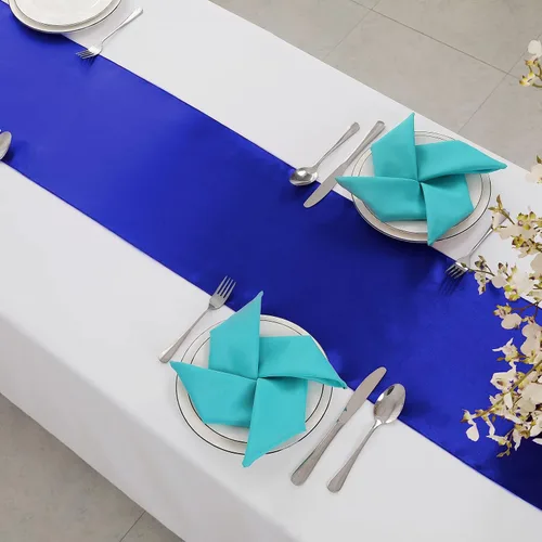 Vista 4 de Horbaunal - Juego de 24 caminos de mesa de satén azul real de 12 x 108 pulgadas, caminos de mesa suaves para bodas, banquetes, fiestas de cumpleaños