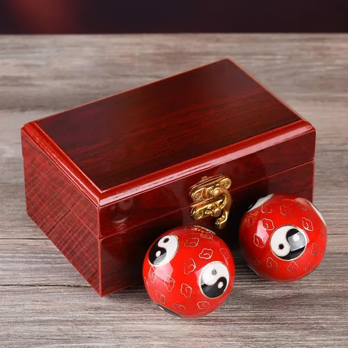 Vista 6 de BRABUD 1.97 '' Bolas de Baoding Chino Ejercicio de la mano Bolas de masaje con caja Rojo Yin Yang Bolas con campanillas Regalo para padres TQZDBS67