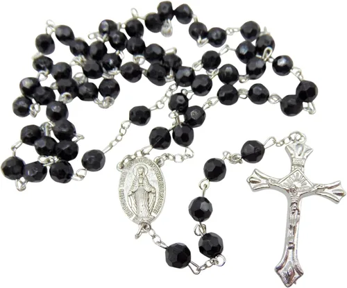 Vista 3 de Westmon Works Rosario de confirmación con cuentas facetadas negras y tarjeta de oración sagrada en una bolsa de terciopelo con cordón, Metal, No es