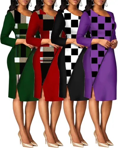 Vista 7 de BessCops Pencil Dress for Women Business Elegant Ruffle Sleeve Bodycon Church Dresses Wear to Work Zipper