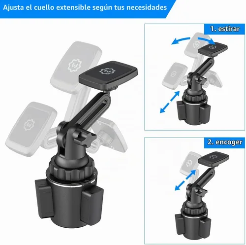 Vista 4 de Soporte magnético para teléfono - Soporte universal para automóvil con base ajustable y brazo extensible, compatible con todos los teléfonos