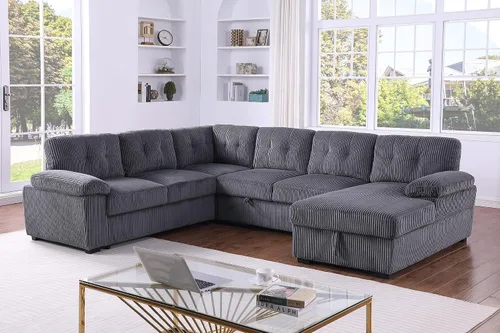 Vista 3 de BEEY Sofá cama modular de 118 pulgadas con cama extraíble, sofá cama convertible en forma de U de 7 plazas de gran tamaño para sala de estar, sofá