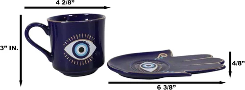 Vista 3 de Ebros Gift Wicca Occult Evil Eye Of Providence With Hamsa Quirología Quirología Palmistry Taza de café Taza de té con platillo Juego de vasos Wicca