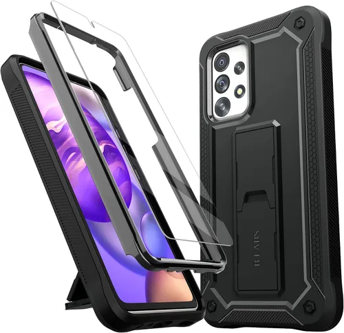Vista 4 de Funda para teléfono Samsung Galaxy A52 5G [grado milimétrico a prueba de golpes] [1 protector de pantalla separado] con función atril, textura mate