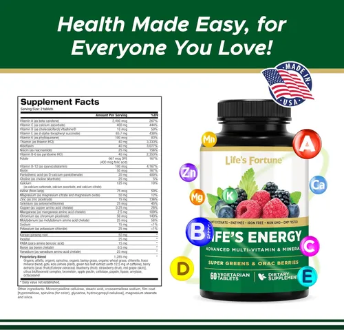 Vista 4 de Life's Energy Advanced - Multivitamínico diario avanzado para hombres y mujeres, suplemento energético y de apoyo inmunológico con súper verdes