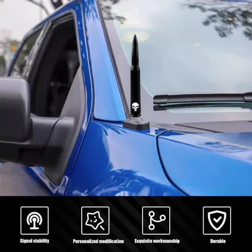 Vista 4 de ZKFAR 1 antena de bala de 5.4 pulgadas, antena de reacondicionamiento de automóvil para Ford F150, Jeep Wrangler Chevrolet, accesorios resistentes