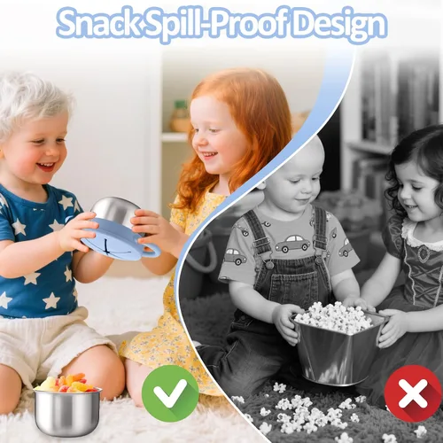 Vista 5 de Paquete de 2 Tazas de Aperitivos de Acero Inoxidable para Niños Pequeños - 9 OZ Recipientes de Aperitivos para Bebés a Prueba de Derrames