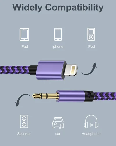 Vista 4 de 2Pack iPhone AUX Cord for iPhone 14 Pro Max/Plus, 13/12/11/XR/X/8/7, [Apple MFi Certified] Lightning to 1/8 Inch Audio Cable,3.3ft