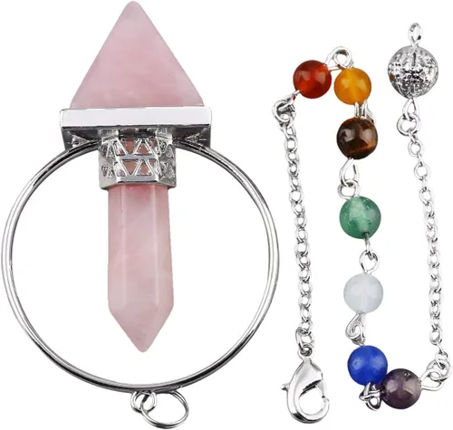 Vista 3 de TUMBEELLUWA Cristal curativo Cuarzo 7 Chakra Péndulo Dowsing Piedra Reiki