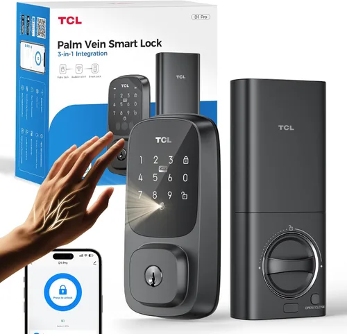 Vista 11 de TCL Cerradura inteligente Wi-Fi D1, cerradura de puerta de huellas dactilares, cerradura de cerrojo de entrada sin llave para puerta delantera, WiFi