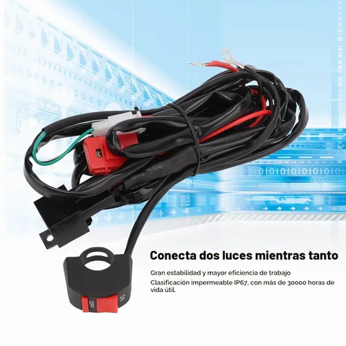 Vista 3 de Kit de arnés de cableado de luz LED para motocicleta, kit de arnés de cableado de barra de luz LED, interruptor de manillar de motocicleta
