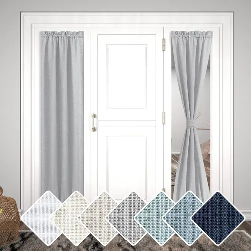 Vista 22 de KOUFALL Cortina de puerta francesa, persianas de lino para cubrir ventanas, 1 panel, 25 x 72 pulgadas de largo, color azul piedra