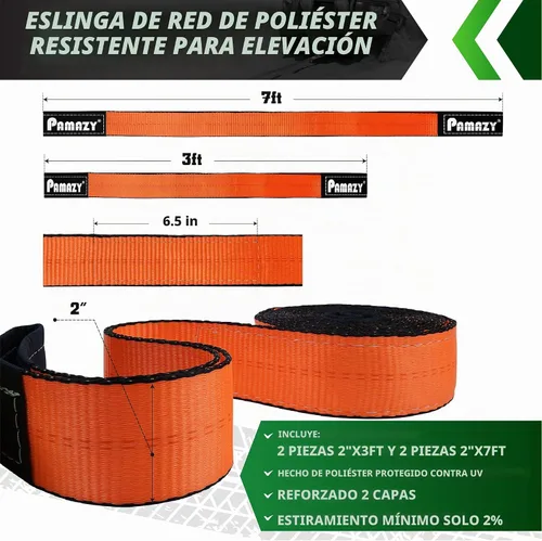 Vista 2 de 2 piezas de 2"x3 pies y 2 piezas de 2"x7 pies de correas de elevación súper resistentes, capacidad de 8527 kg, correa de nylon resistente ojo a ojo