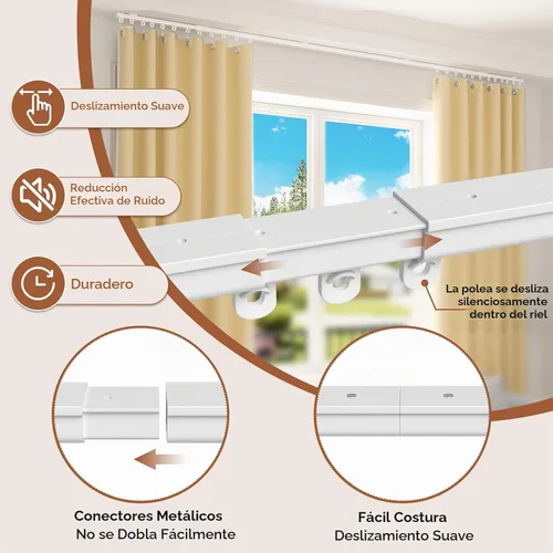 Vista 2 de AIZESI Riel de cortina de aluminio resistente para montaje en pared de techo deslizante con ganchos, ojal de longitud ajustable de 3 pies / cortina