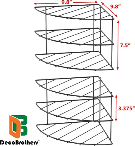 Vista 2 de Deco Brothers Organizador de estantes esquineros de 3 niveles para mostrador y gabinete, paquete de 2, color negro