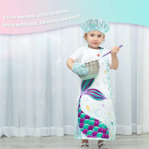 Vista 6 de Kids Apron Set with Pocket Adjustable Strap Baby Toddler Bib Apron