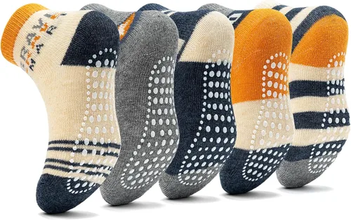 Vista 8 de Sosenfer Calcetines antideslizantes para niños pequeños con pinzas, 5-10 pares de calcetines antideslizantes para bebés de 1 a 7 años, hechos
