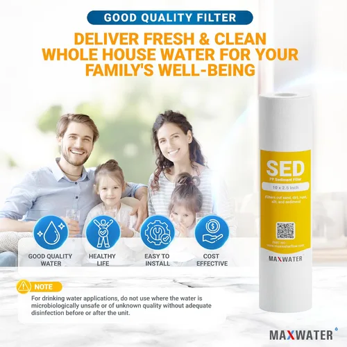 Vista 6 de Max Water Cartucho de filtro de agua de sedimentos de repuesto de 10 x 2.5 pulgadas para toda la casa, fibra de filtración soplada por fusión