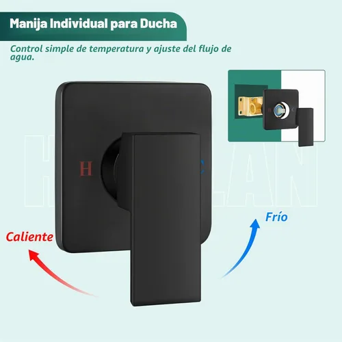 Vista 7 de Heyalan Kit de ajuste de válvula de ducha cuadrada con válvula áspera Negro mate