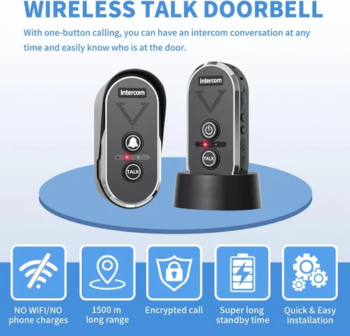Vista 2 de Timbre inalámbrico con intercomunicador de voz de altavoz, intercomunicador de conversación bidireccional con 3 canales, volumen de 3 niveles