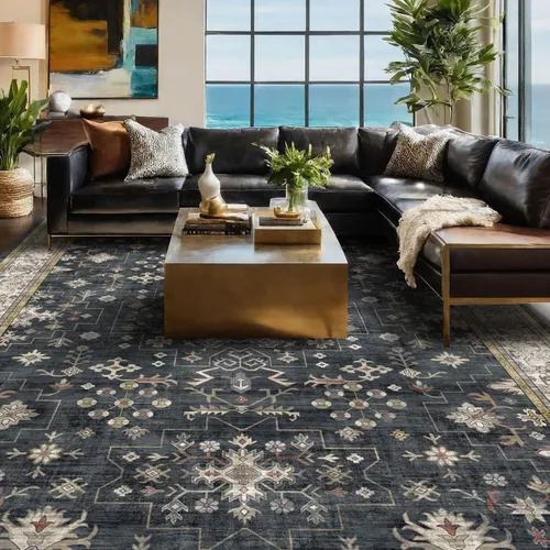 Vista 225 de Hazo Haus – Alfombra pequeña para entrada, cocina o baño, antideslizante con base de goma, resistente a las manchas y a la decoloración, diseño