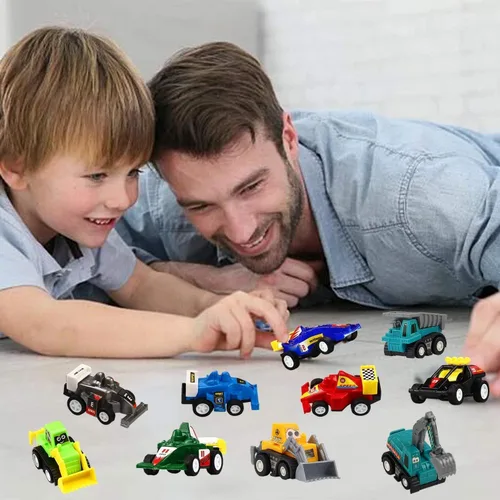 Vista 3 de Juego de 20 piezas surtidas de mini camión de juguete y auto de carreras, juego de vehículos de construcción para niños, regalos de fiesta