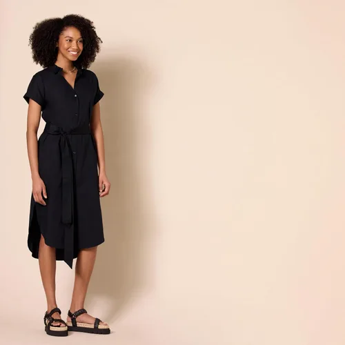 Vista 2 de Tienda Essentials Vestido camisero de manga corta con botones frontales y cinturón para mujer