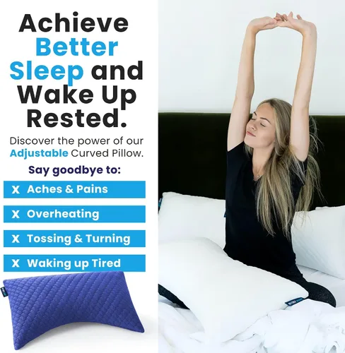 Vista 6 de Sidney Sleep Almohadas curvas ajustables para soporte de cuello y hombros con relleno extra triturado, almohada de contorno cervical para personas