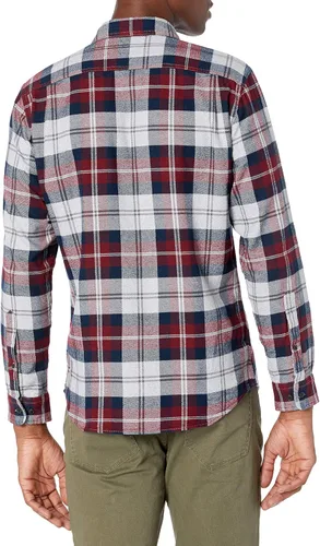 Vista 56 de Amazon Essentials Camisas de franela de manga larga para hombre, corte ajustado, a cuadros con botones