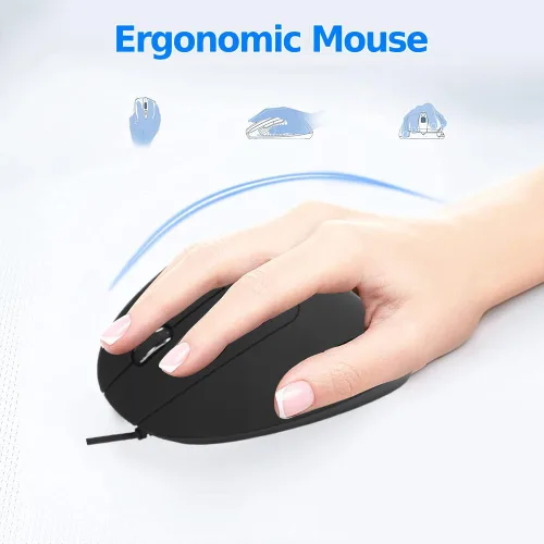 Vista 3 de Ratón de mano izquierda con cable, ratón vertical de mano izquierda, mouse ergonómico vertical 800/1200/1600DPI USB ratón óptico, fácil de usar.