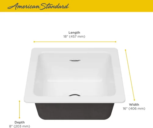 Vista 3 de American Standard 77SB16180.308 Delancey - Fregadero de cocina de hierro fundido (18 x 16 pulgadas), color blanco brillante