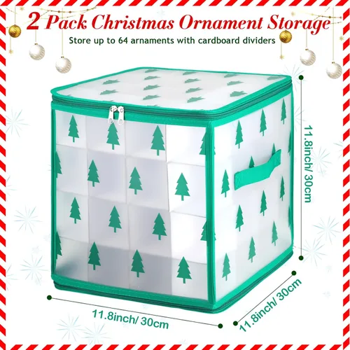 Vista 2 de Saintrygo 2 cajas de almacenamiento de adornos navideños con 64 compartimentos con cremallera, caja de plástico de vinilo con asas, 12 pulgadas