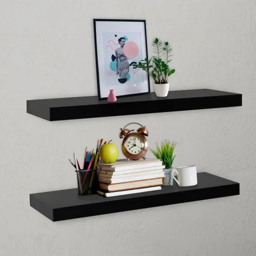 Vista 7 de 2 estantes flotantes de pared negros de 15.7 x 7.9 x 1.5 pulgadas