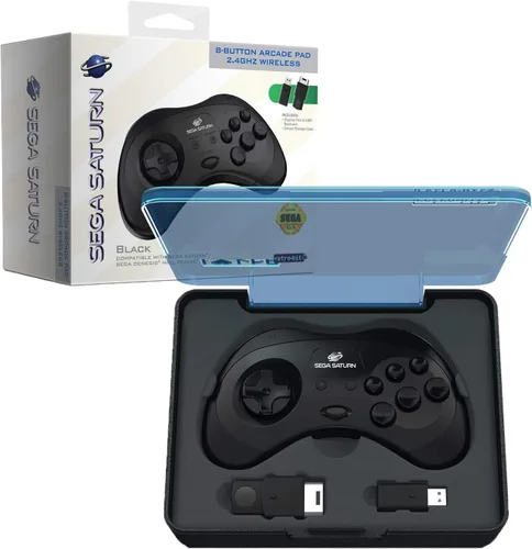 Vista 2 de Retro-Bit Official Sega Saturn 2.4 GHz Wireless Controller for Sega Saturn, Sega Genesis Mini, Switch, PS3, PC, Mac - Includes 2 Receivers & Storage