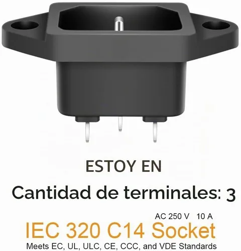 Vista 5 de Adaptador de enchufe de montaje en panel C14, paquete de 10 enchufes de alimentación de CA 250 V 10 A IEC 320 conector de terminal enchufe negro