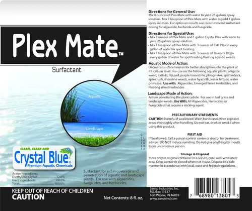 Vista 4 de Crystal Blue Tsunami DQ Herbicida acuático Cuarto de galón y Plex Mate Surfactante para herbicidas 8 onzas