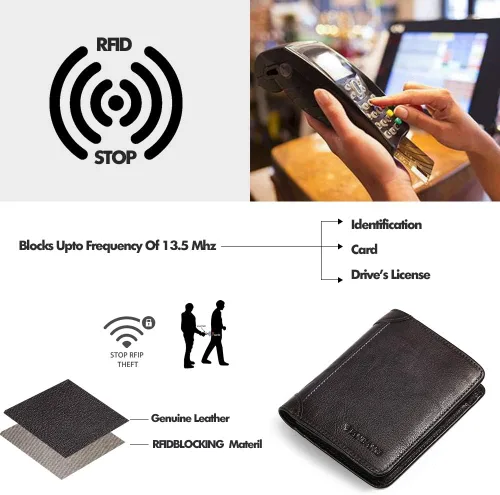 Vista 5 de MANBANG - Funda de piel sintética para hombre, con ventana de identificación y tarjetero